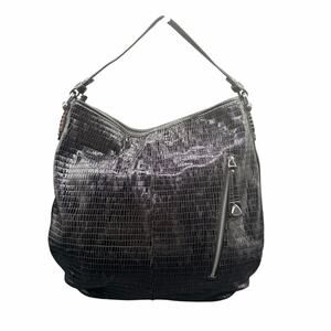 Wanlima Black & Purple Croc Embossed Leather Hobo Shoulder Bag Large